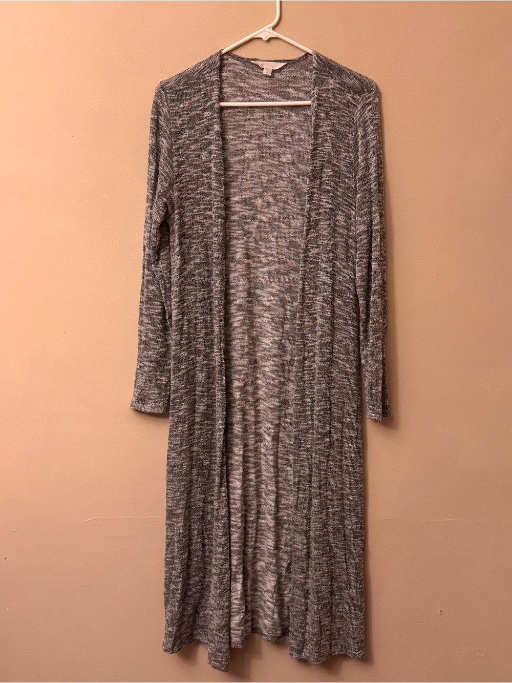 Decree Long Open-Front Gray Marled Cardigan